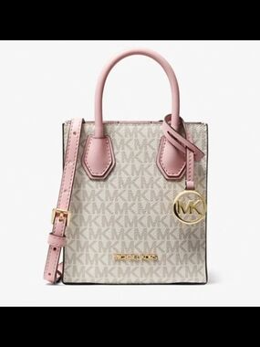 Michael Kors Women's Pink Mercer Extra-Small Logo And Leather Crossbody Bag